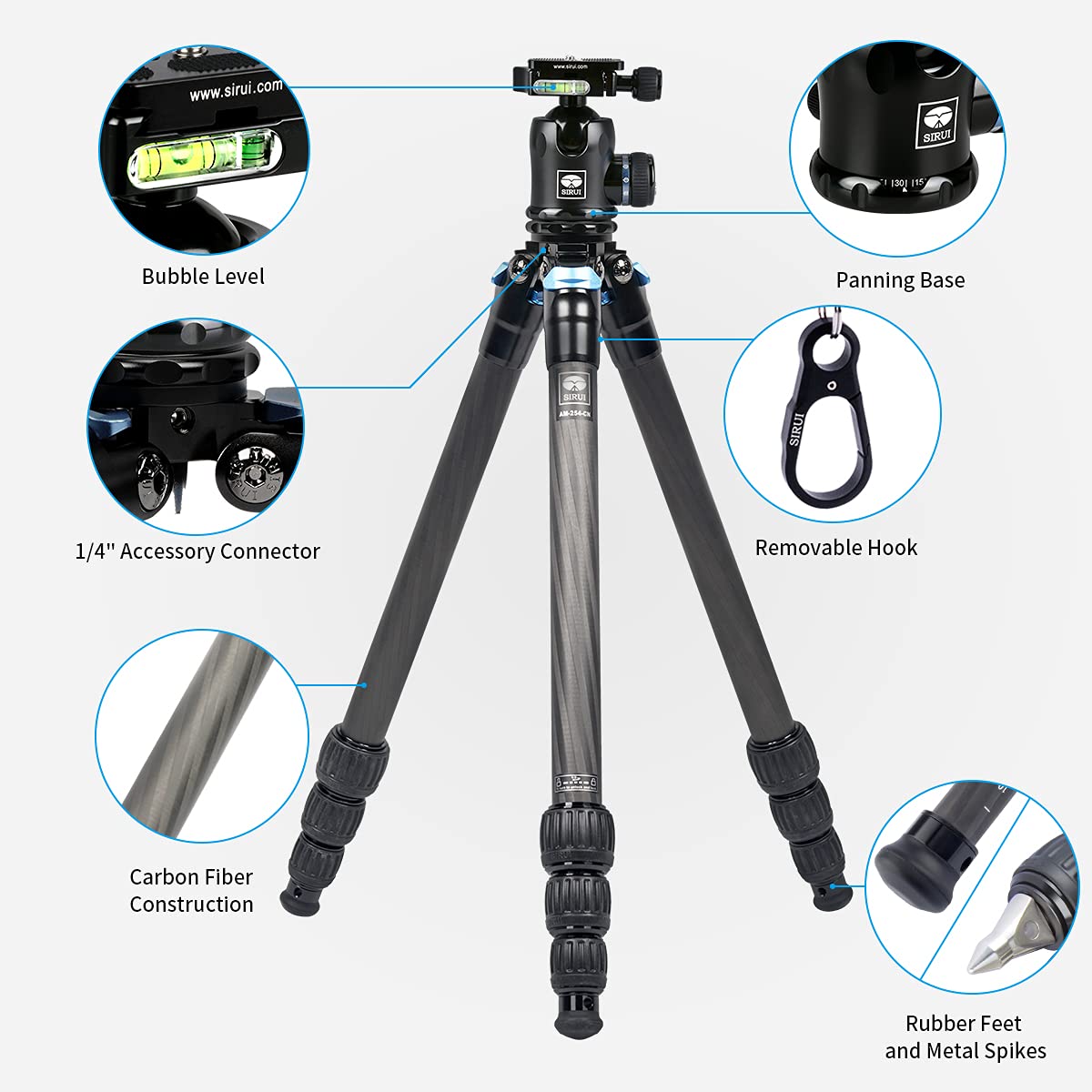 Sirui Am 254 Carbon Fiber Tripod With K20X Ball Head, Compact Travel Tripod Kit With Quick Release Plate (Am 254+K20X)
